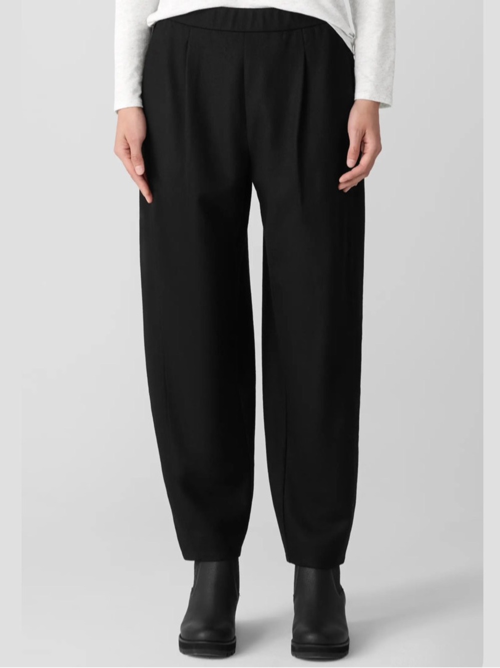 Eileen Fisher 100% wool pleated lantern pant XL barrel pants timeless old money